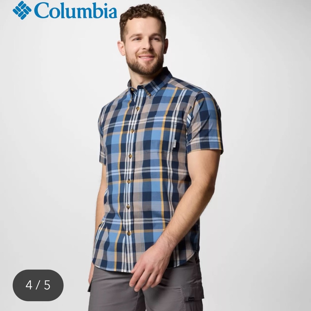 Columbia Mens Large Rapid Rivers II Short Sleeve Collegiate Navy Multi Plaid